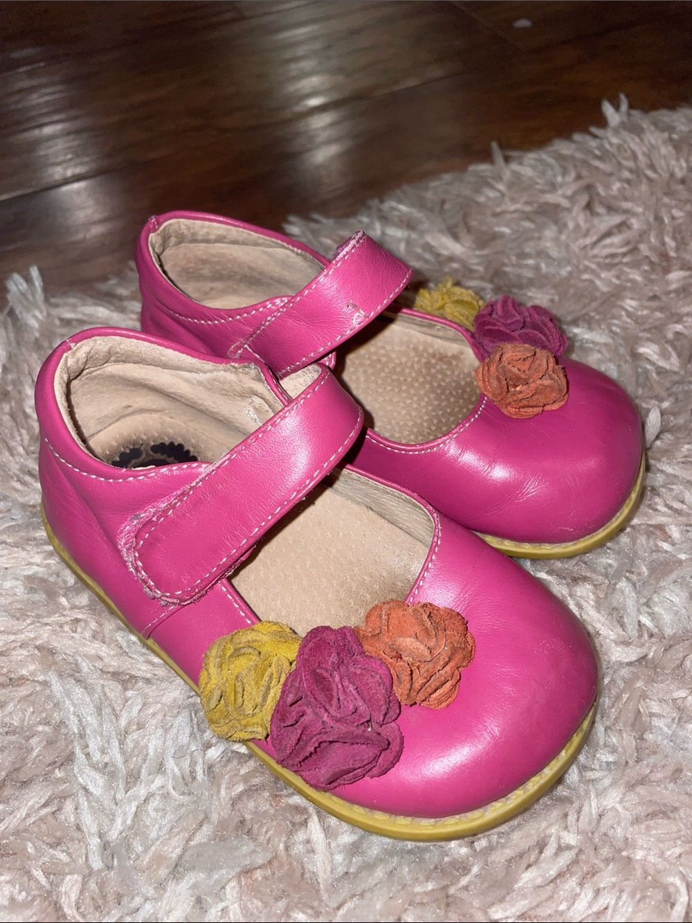 Livie & Luca Pink Mary Janes with Multicolor Flower Accents